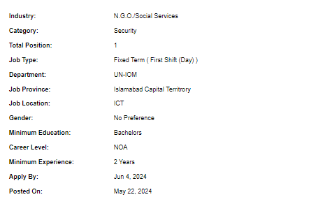 National Security Officer need by UN-IOM Jobs 2024