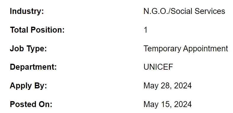 Child Protection Officer need by UNICEF Jobs 2024