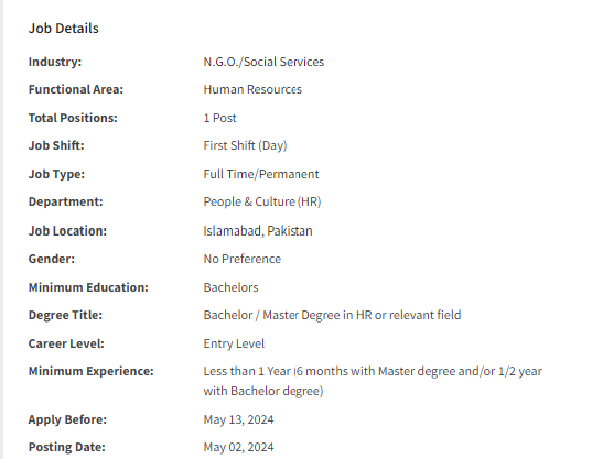 HR Assistant / People & Culture Assistant need by Islamic Relief International Jobs 2024