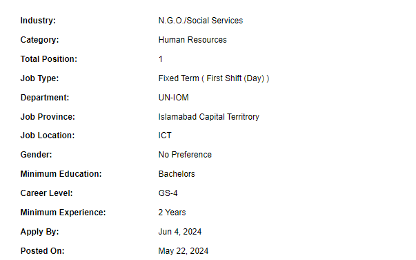 Human Resources Assistant need by UN-IOM Jobs 2024