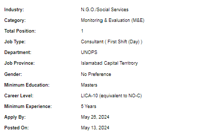 M&E Specialist need by UNOPS Jobs 2024