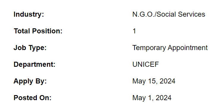WASH Officer need by UNICEF Jobs 2024