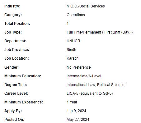 Senior Protection Assistant need by UNHCR Jobs 2024