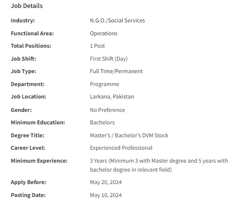 Livestock Officer need by INGO Islamic Relief International Jobs 2024