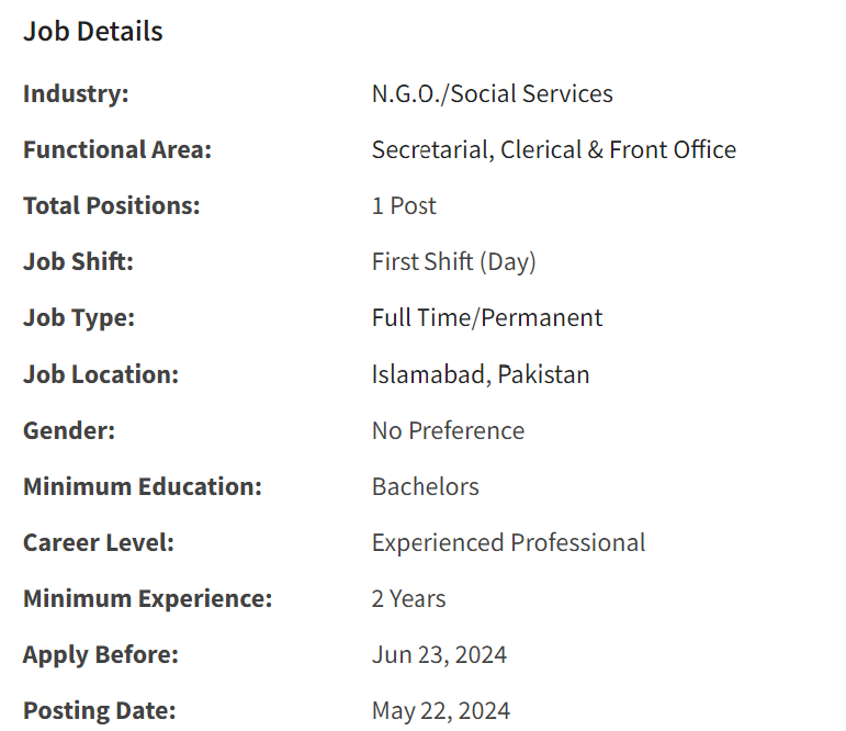 Front Desk Officer need by NGO Pak Aid Jobs 2024