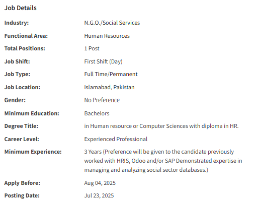 MIS and Reporting Officer need by NGO Jobs 2025