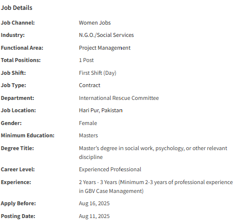 GBV Caseworker need by INGO IRC International Jobs 2025