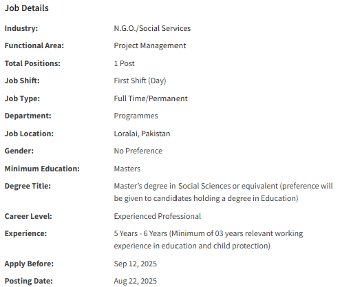 Education Officer need by NGO Confidential Jobs 2025