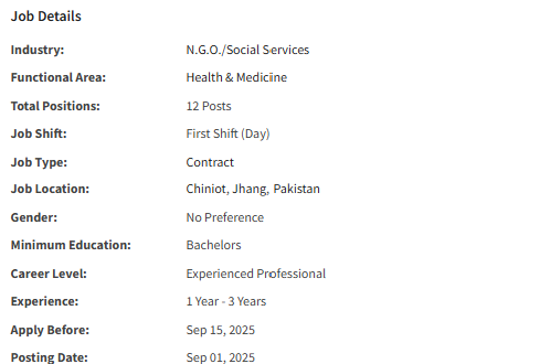 Health / Hygiene Promoter need by NGO Shifa Foundation Jobs 2025