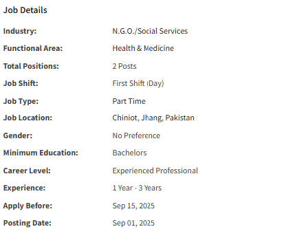 Dispenser need by NGO Shifa Foundation Jobs 2025