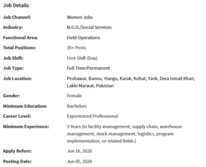 Female Facilitation Centre Coordinator need by NGO Jobs 2026