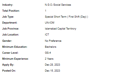 UN-IOM need Migrant Service Assistant Jobs 2023