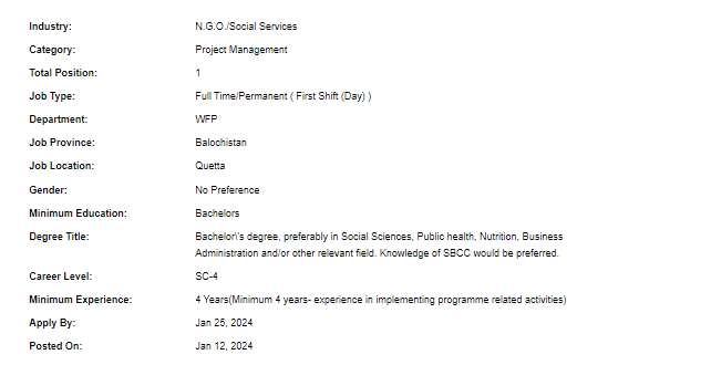 UN-WFP need Business Support Assistant Jobs 2024