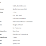 IRC International INGO need Monitoring and Quality Assurance Officer Jobs 2024