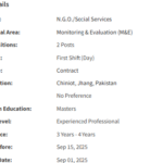 Monitoring and Evaluation Officer need by NGO Shifa Foundation Jobs 2025 Monitoring and Evaluation Officer need by NGO Shifa Foundation Jobs 2025